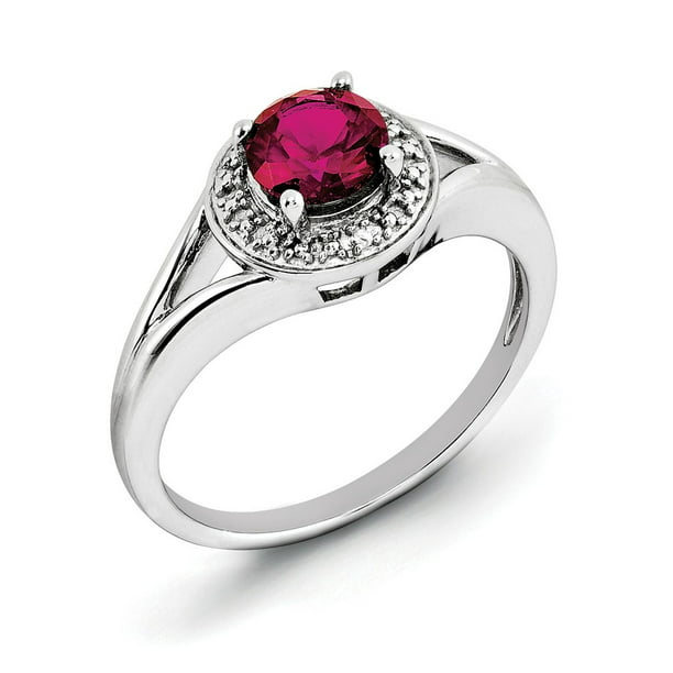 925 Sterling Silver Diamond & Oval Created Ruby July Stone Heart Ring 5-10